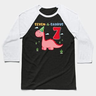 Dinosaur Funny b-day 7th Birthday Gift For Girls kids Baseball T-Shirt